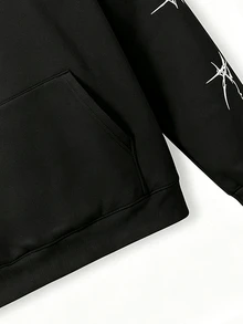 Sport MetroGents Men's Gothic Print Drop Shoulder Long Sleeve Pocket Hooded Sweatshirt - Black - View 3