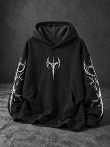 Sport MetroGents Men's Gothic Print Drop Shoulder Long Sleeve Pocket Hooded Sweatshirt - Black - View 1
