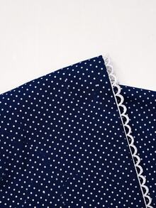 SHEIN Tween少女青少年女孩洋裝 早秋休閒優雅黑白波點印花收腰洋裝 女孩洋裝 波點洋裝 - 藍色 - 查看 8