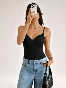 SHEIN Tall Women's Summer Beach Night Out Black One Piece Swimsuit Sexy Basic - Black - View 7