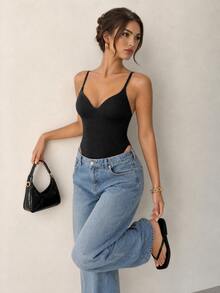 SHEIN Tall Women's Summer Beach Night Out Black One Piece Swimsuit Sexy Basic - Black - View 4