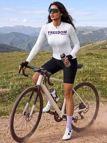 Exploreva Women's Casual Letter Print Zipper Long Sleeve Cycling Top - White - View 6