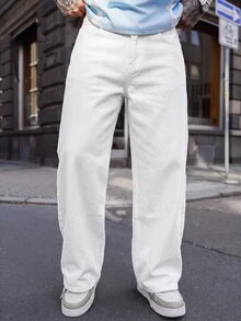 Artur Kramer Men's Casual Versatile Wide Leg Denim Jeans With Pockets And Buttons For Daily Wear - White - View 3