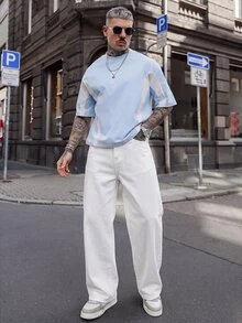 Artur Kramer Men's Casual Versatile Wide Leg Denim Jeans With Pockets And Buttons For Daily Wear - White - View 1