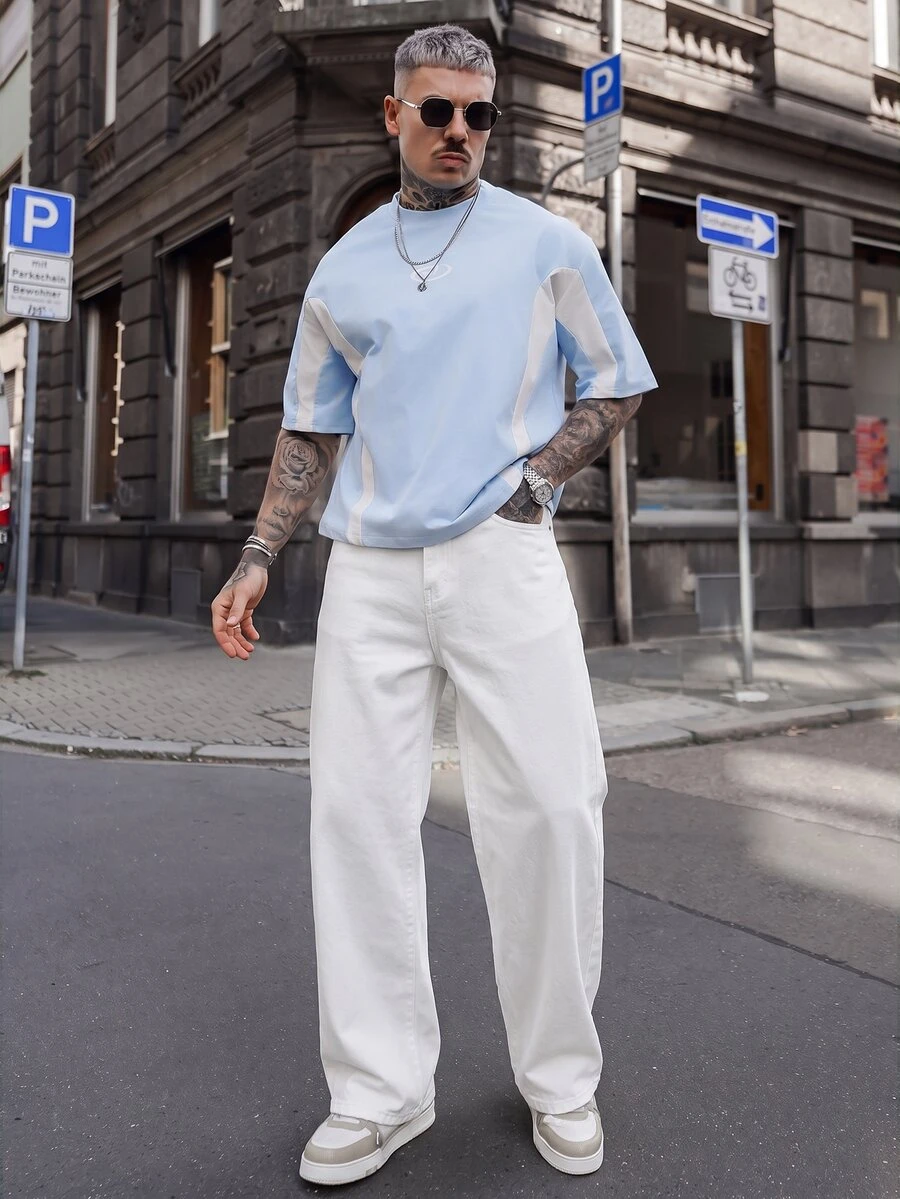 Artur Kramer Men's Casual Versatile Wide Leg Denim Jeans With Pockets And Buttons For Daily Wear - White - View 1