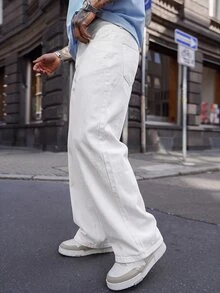 Artur Kramer Men's Casual Versatile Wide Leg Denim Jeans With Pockets And Buttons For Daily Wear - White - View 4