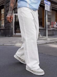Artur Kramer Men's Casual Versatile Wide Leg Denim Jeans With Pockets And Buttons For Daily Wear - White - View 6