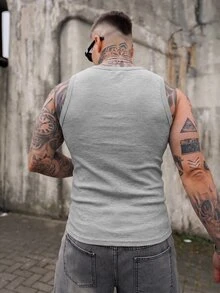 Artur Kramer 男士素色圓領羅紋休閒寬鬆背心，灰色，健身夏季款 - 淺灰色 - 查看 2