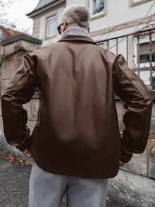 Artur Kramer Men's Woven Fashion Casual Young PU Leather Fitted Long Sleeve Zip Jacket, For Spring, Outdoor - Brown - View 2