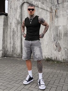 Artur Kramer 男士纯色圆领罗纹休闲背心 - 黑色 - 查看 6