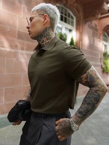 Artur Kramer 男士纯色短袖休闲/商务 Polo 衫 - 墨綠色 - 查看 4