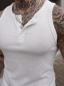 Artur Kramer 休閒男士純色日常穿著半開襟鈕扣背心 - 白色 - 查看 3