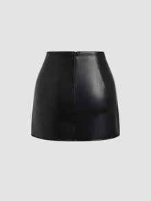 Sweetra Women's Retro American Style Sexy Bodycon Mini Skirt,Pu Leather,Solid Black,All Seasons - Black - View 2