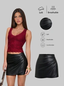 Sweetra Women's Retro American Style Sexy Bodycon Mini Skirt,Pu Leather,Solid Black,All Seasons - Black - View 3