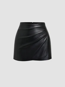 Sweetra Women's Retro American Style Sexy Bodycon Mini Skirt,Pu Leather,Solid Black,All Seasons - Black - View 1