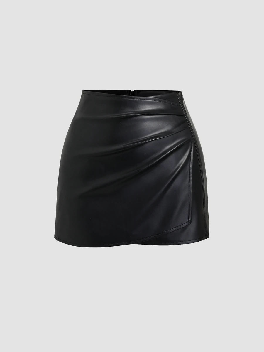 Sweetra Women's Retro American Style Sexy Bodycon Mini Skirt,Pu Leather,Solid Black,All Seasons - Black - View 1