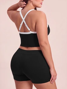 Rhythm Era Women's Plus Size Sexy Cutout Striped Colorblock Sports Tank Top - Black and White - View 2