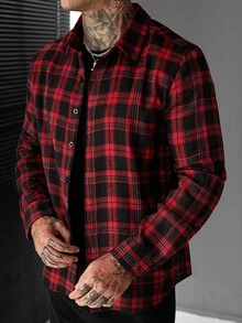 SLATEMANN Men's Plaid Long Sleeve Single-Breasted Casual Shirt - Multicolor - View 4