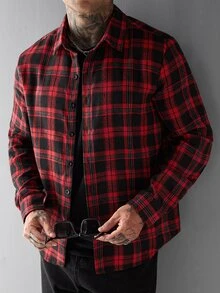 SLATEMANN Men's Plaid Long Sleeve Single-Breasted Casual Shirt - Multicolor - View 1