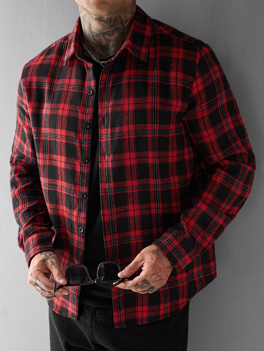 SLATEMANN Men's Plaid Long Sleeve Single-Breasted Casual Shirt - Multicolor - View 1