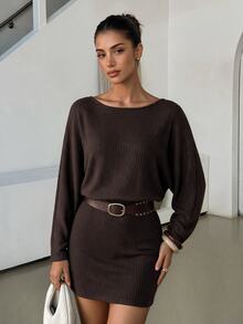 Lavishia Women's Elegant Casual Wide Shoulder Cinched Waist Dark Brown Short Dress Everyday Night Out Going Out Fall - Mocha Brown - View 1