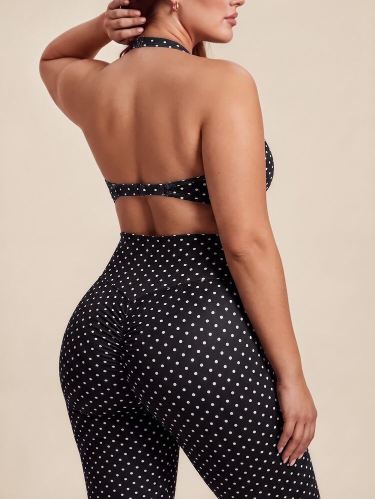 Rhythm Era Women's Plus Size Polka Dot Print Cropped Tank Top And Leggings Sports Set - Black - View 2