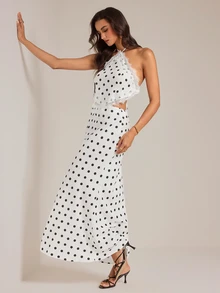 SHEIN Tall Polka Dot Woven Tube Top + Long Pants Set, 2 Pieces Vacation Casual Outfit - White - View 7