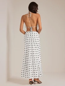 SHEIN Tall Polka Dot Woven Tube Top + Long Pants Set, 2 Pieces Vacation Casual Outfit - White - View 9