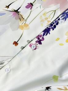 Rometta Plus Size Spring/Summer New Arrival French Retro Elegant Romantic All White Floral Print Lapel Cinched Waist Sleeveless Dress Party Formal - Multicolor - View 7