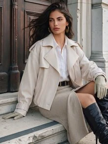 Anewsta Elegant Smart Casual Business Casual French Casual Women's Regular Jacket, Suitable For Commuting And Outings Office Beige Fall - Beige - View 5