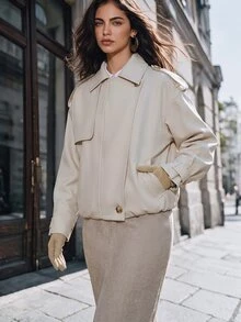 Anewsta Elegant Smart Casual Business Casual French Casual Women's Regular Jacket, Suitable For Commuting And Outings Office Beige Fall - Beige - View 4