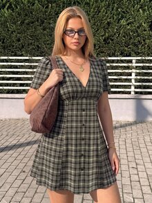 GalTyme Plus Size Dresses Teacher Birthday Club Green Summer 1920s Elegant Casual - Black - View 7
