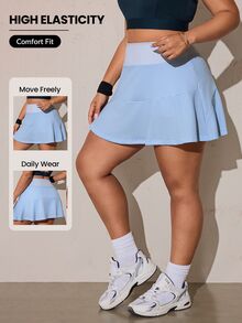 SHEIN Rhythm Era Women's Plus Size High Waist Daily Fitness Skort With Pockets - Baby Blue - View 1