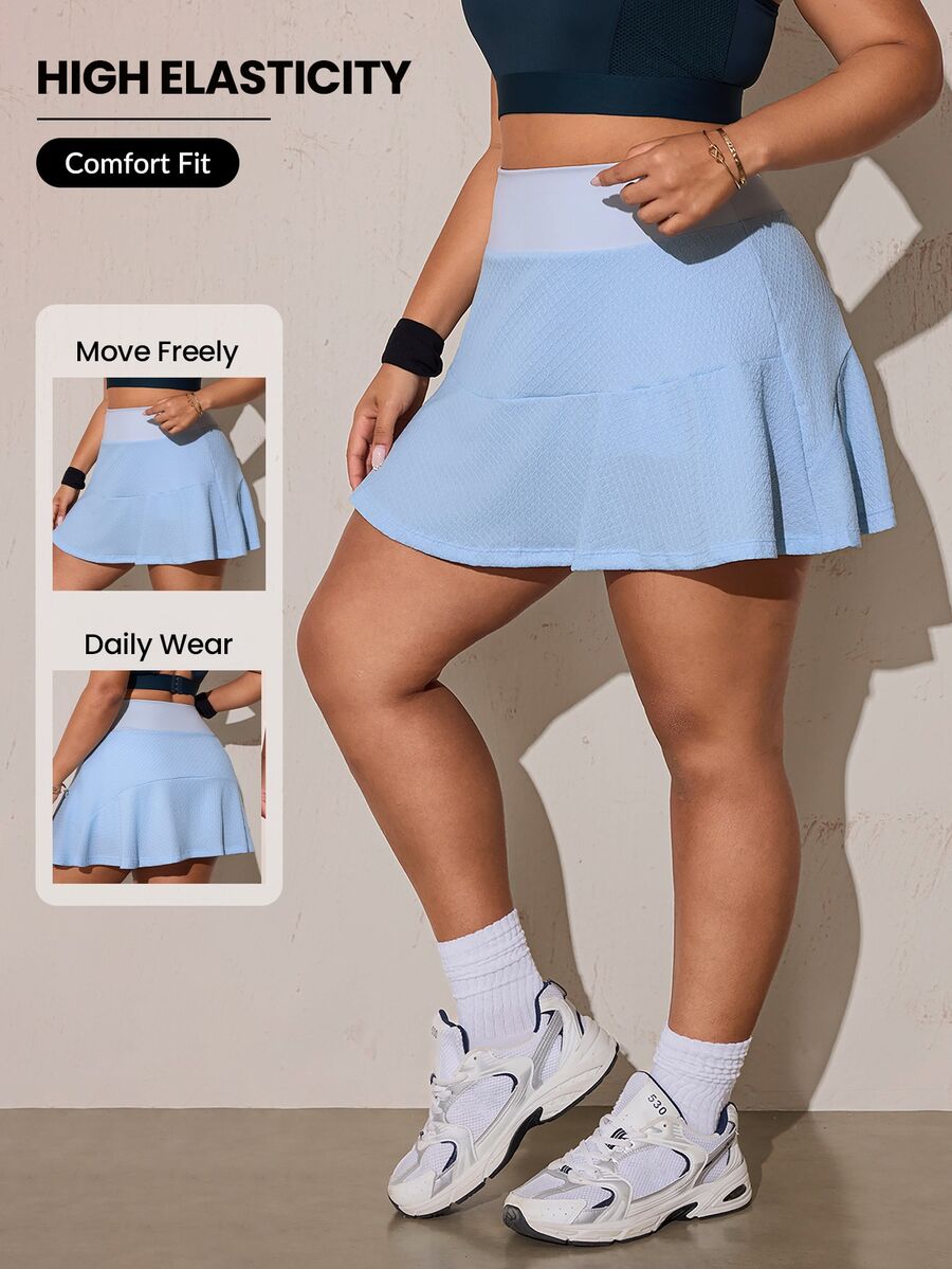 SHEIN Rhythm Era Women's Plus Size High Waist Daily Fitness Skort With Pockets - Baby Blue - View 1