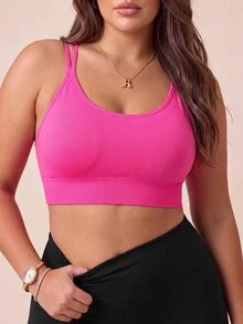 SHEIN Rhythm Era Plus Size Women's Seamless Sports Bra With Criss-Cross Back Strap - Hot Pink - View 7