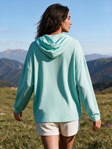 Exploreva Women's Raglan Long Sleeve Pocket Casual Light Green Waffle Knit Sports Sweatshirt - Green - View 2