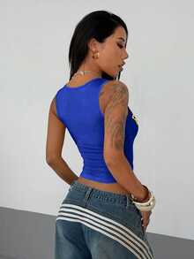 StreetHx Women's Fashionable Multi-Color Print U-Neck Camisole ,Petite Women - Blue - View 2