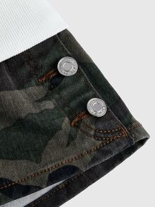 ROMWE Y2K Fold-Over Waist Contrast Color Ultra Low-Rise Mini Camo Print Streetwear Women's Denim Shorts - Army Green - View 4