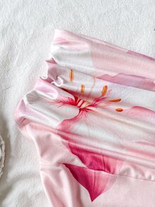 SHEIN Tween女孩三種穿法休閒熱帶海灘度假花卉印花修身上衣，夏季百搭，高領露肩設計，優雅時尚，適合假期、鄉村風、海灘度假、下午茶等場合，優雅風格，可作為舞衣或可愛上衣穿著。KIDS - 粉色 - 查看 4