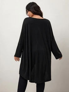 Enliva Plus Size Batwing Asymmetrical Tunic Tee Apple Fall - Black - View 2