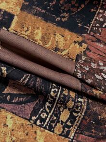 LUMIGAL Rok Panjang Belahan Tinggi Motif Bohemian Vintage untuk Wanita - Coffee Brown - View 8