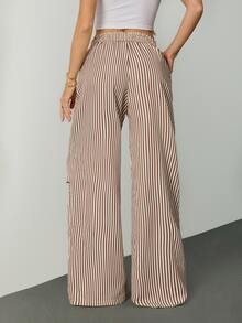 SHEIN Tall Women's Autumn Basic White And Brown Wide Leg Sweatpants, Tall Women Daily Casual - Khaki - View 2