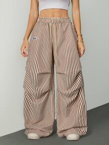 SHEIN Tall Women's Autumn Basic White And Brown Wide Leg Sweatpants, Tall Women Daily Casual - Khaki - View 7