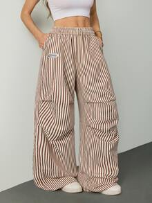 SHEIN Tall Women's Autumn Basic White And Brown Wide Leg Sweatpants, Tall Women Daily Casual - Khaki - View 9
