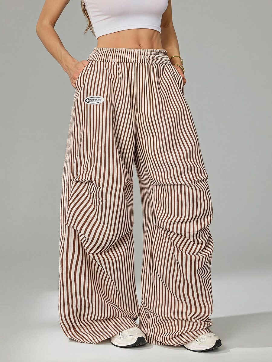 SHEIN Tall Women's Autumn Basic White And Brown Wide Leg Sweatpants, Tall Women Daily Casual - Khaki - View 1