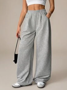 SHEIN Tall 女款秋季街頭時尚休閒復古燈芯絨紋理長版寬鬆長褲，感恩節灰色運動鬆弛風，適合休閒穿著，適合高個女性 - 灰色 - 查看 12