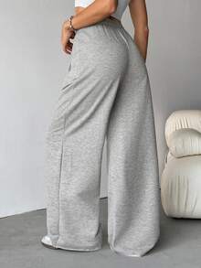 SHEIN Tall 女款秋季街頭時尚休閒復古燈芯絨紋理長版寬鬆長褲，感恩節灰色運動鬆弛風，適合休閒穿著，適合高個女性 - 灰色 - 查看 2