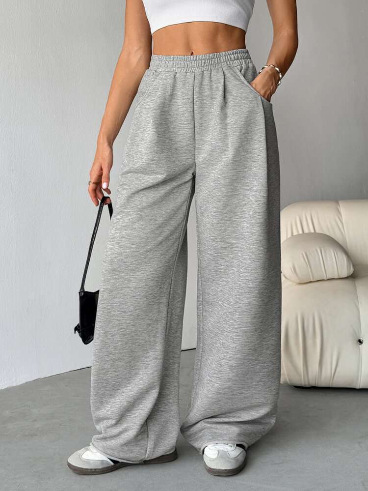 SHEIN Tall 女款秋季街頭時尚休閒復古燈芯絨紋理長版寬鬆長褲，感恩節灰色運動鬆弛風，適合休閒穿著，適合高個女性 - 灰色 - 查看 13
