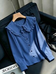 GlowEve CURVE Blue Peter Pan Collar Peter Pan Collar Women's Blouse Fall - Blue - View 6