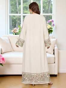 SHEIN Najma Plus Size Women's Round Neck Long Sleeve Arabian Dress - Multicolor - View 2